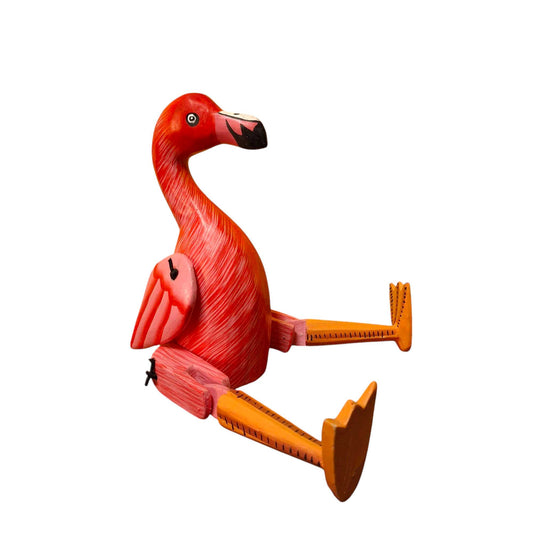 Figurine décorative en bois représentant un flamant rose