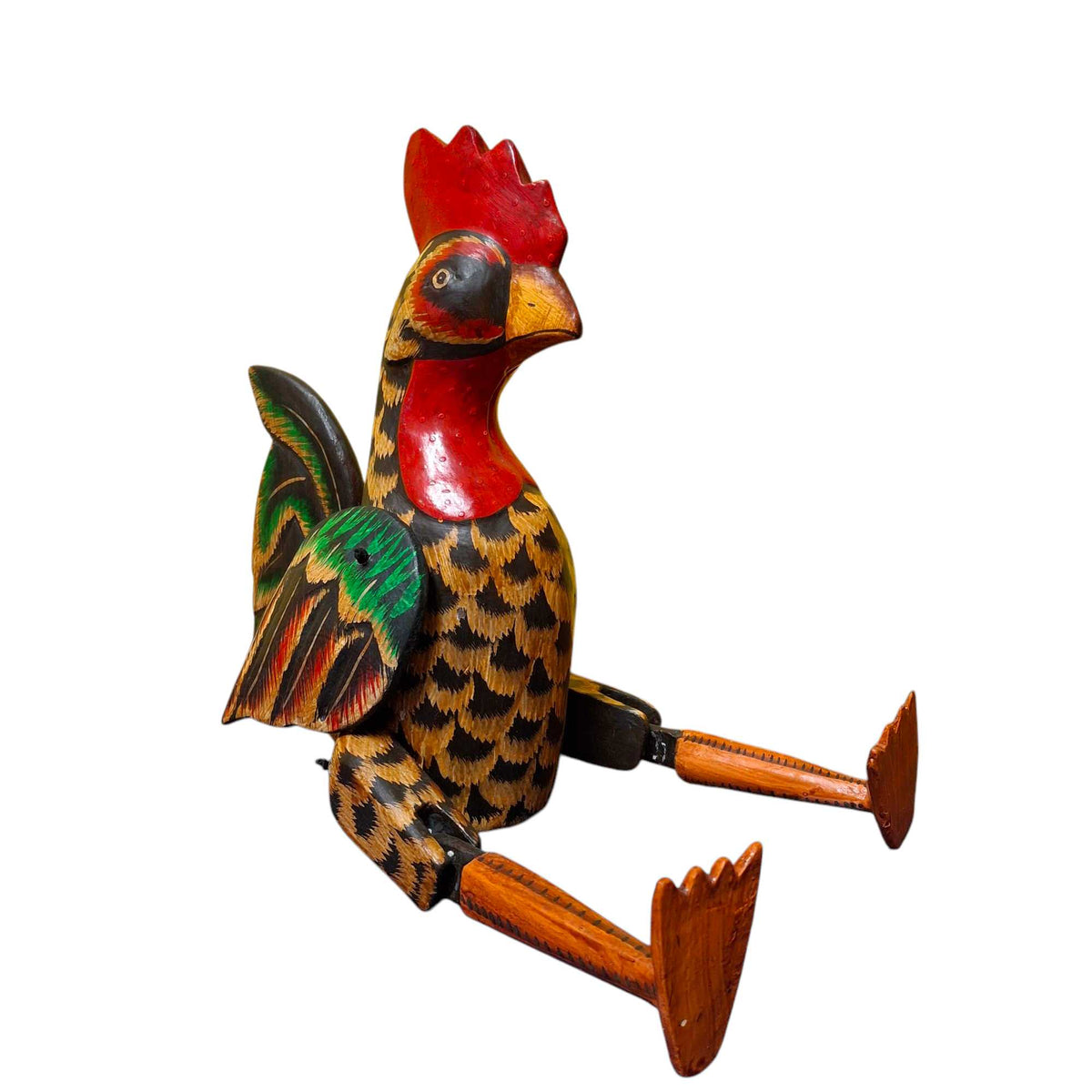 Statuetta gallo in legno burattino decorativo