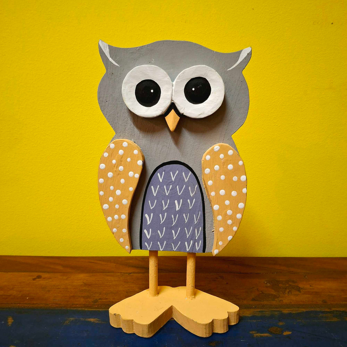 Set statuette Gufi legno soprammobile decorativo