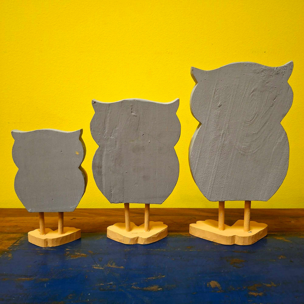 Eulen-Statuen-Set aus Holz, dekoratives Wohnaccessoire