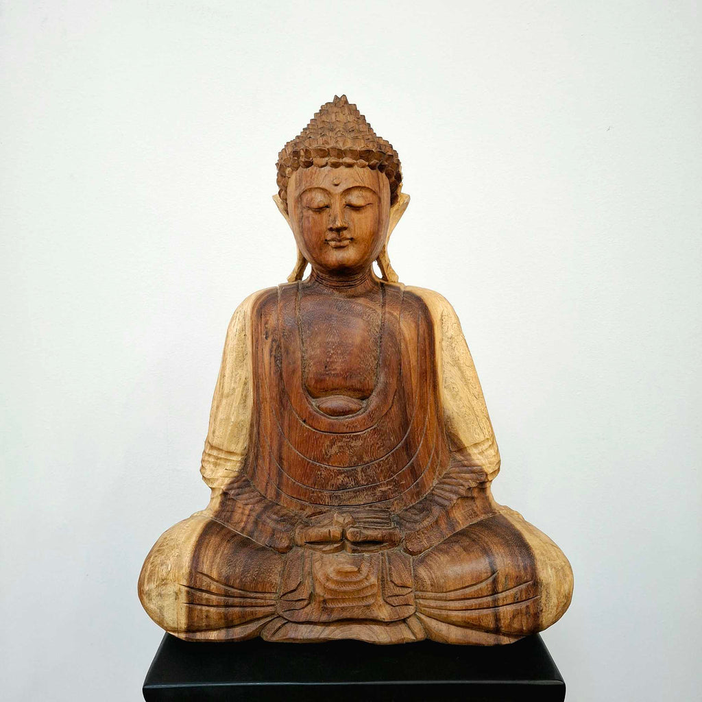 Meditierender Buddha, Figur aus Suar-Holz