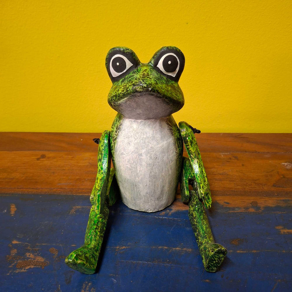 Frosch Holzfigur Marionette Kröte Deko