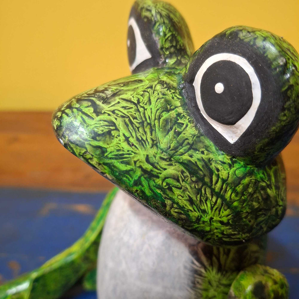 Frosch Holzfigur Marionette Kröte Deko