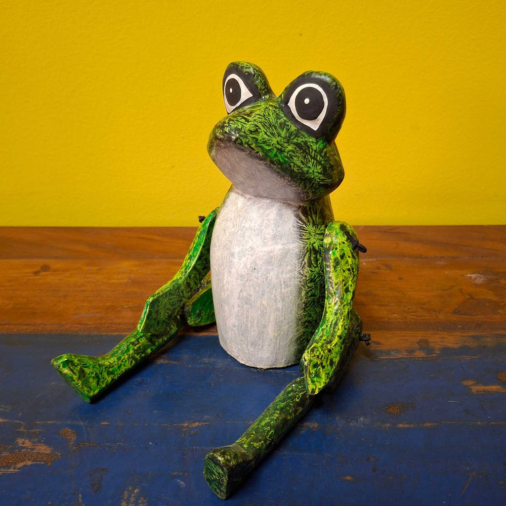Frosch Holzfigur Marionette Kröte Deko
