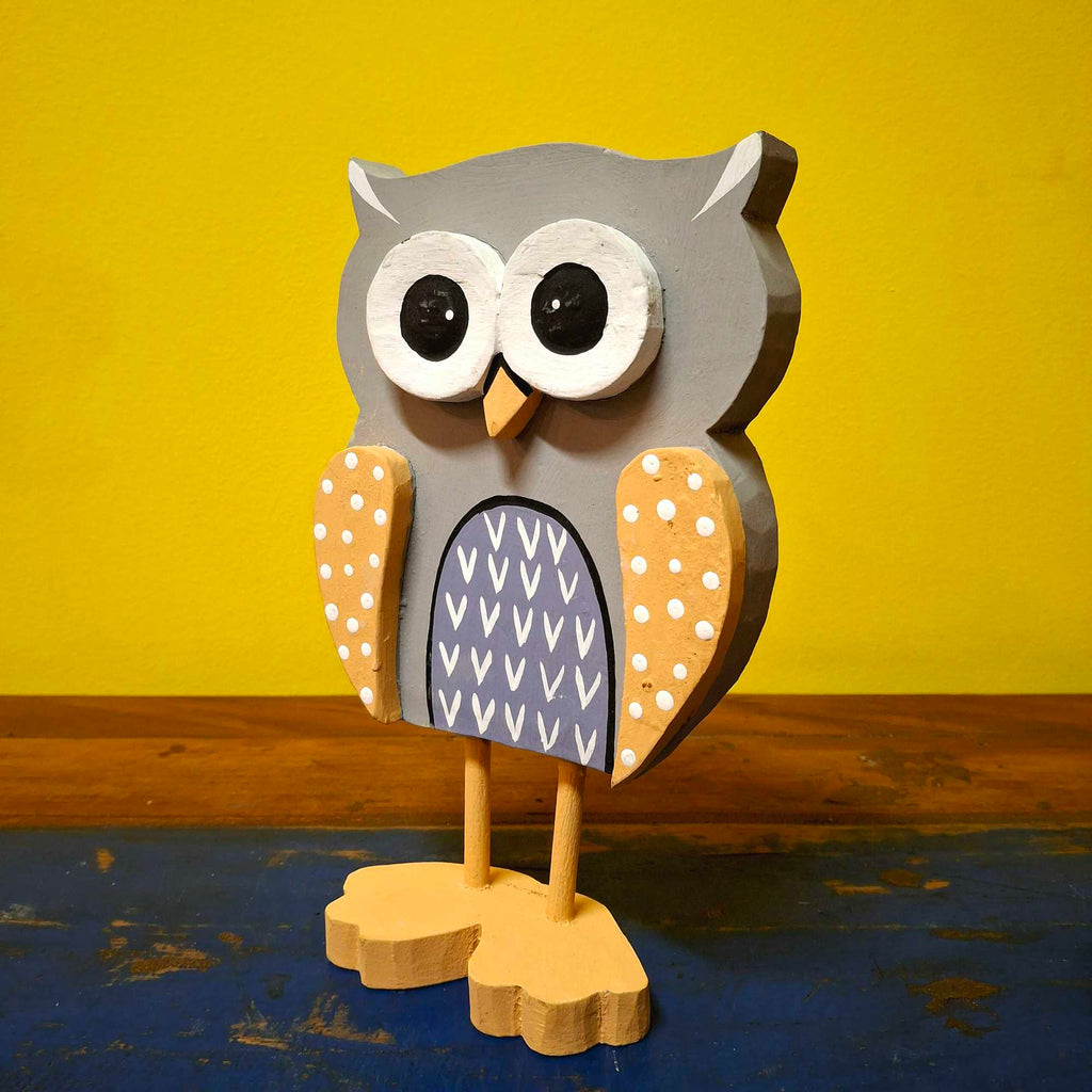 Eulen-Statuen-Set aus Holz, dekoratives Wohnaccessoire