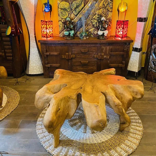 Tavolino da salotto etnico radice di teak intera