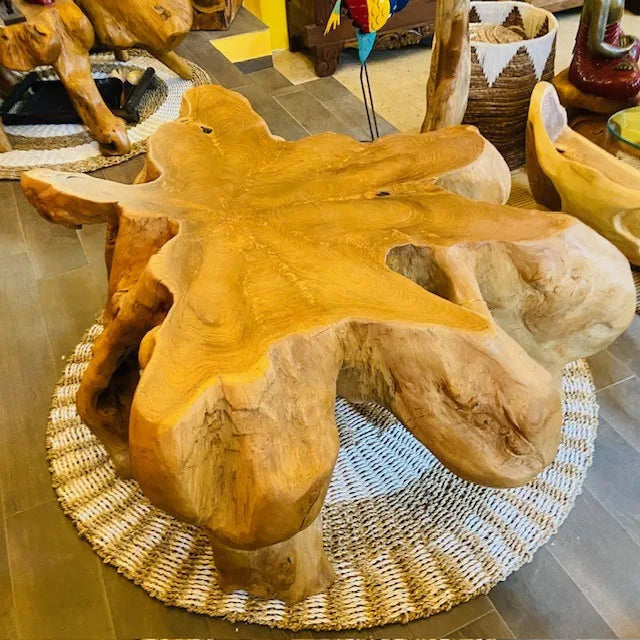 Tavolino da salotto etnico radice di teak intera