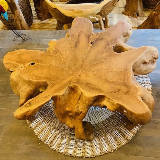 Tavolino da salotto etnico radice di teak intera