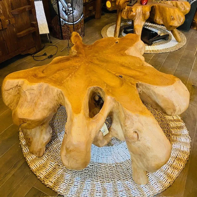Tavolino da salotto etnico radice di teak intera