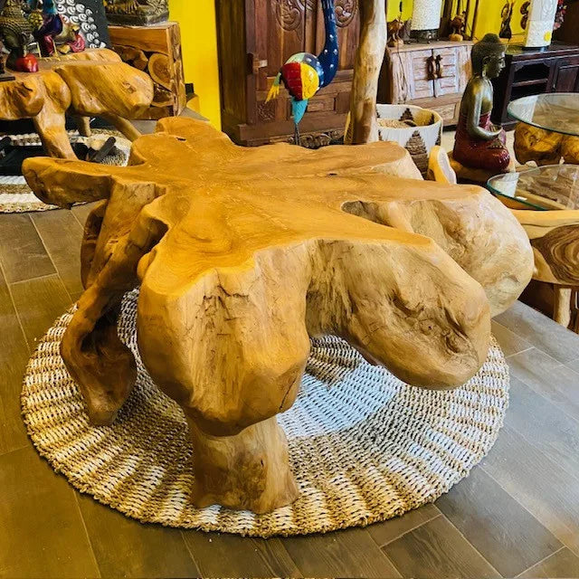 Tavolino da salotto etnico radice di teak intera