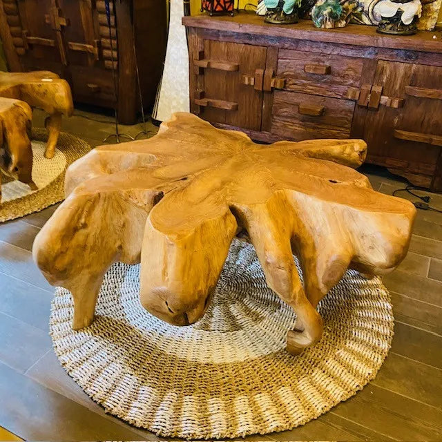 Tavolino da salotto etnico radice di teak intera