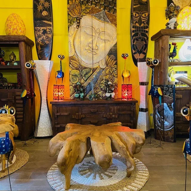 Tavolino da salotto etnico radice di teak intera