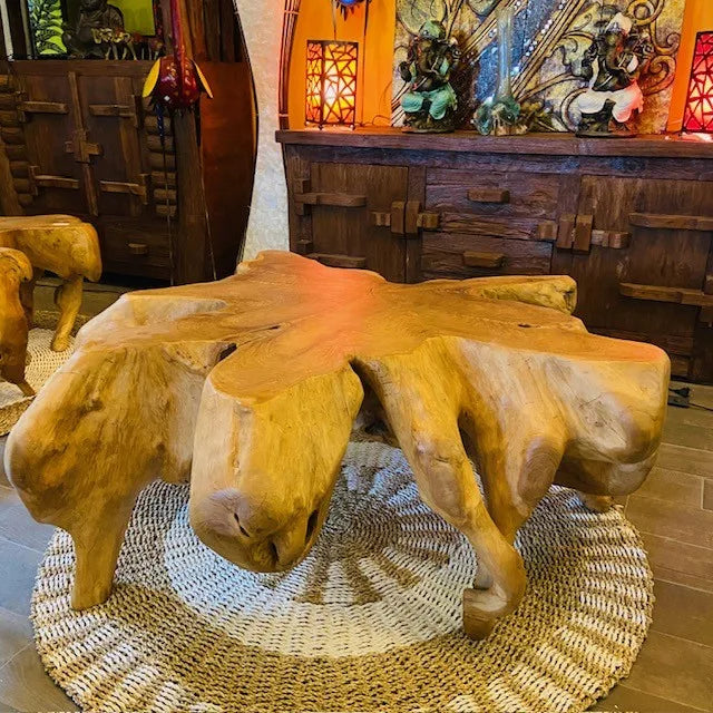Tavolino da salotto etnico radice di teak intera