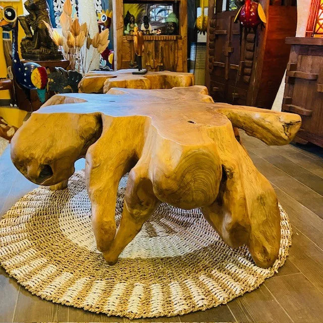 Tavolino da salotto etnico radice di teak intera