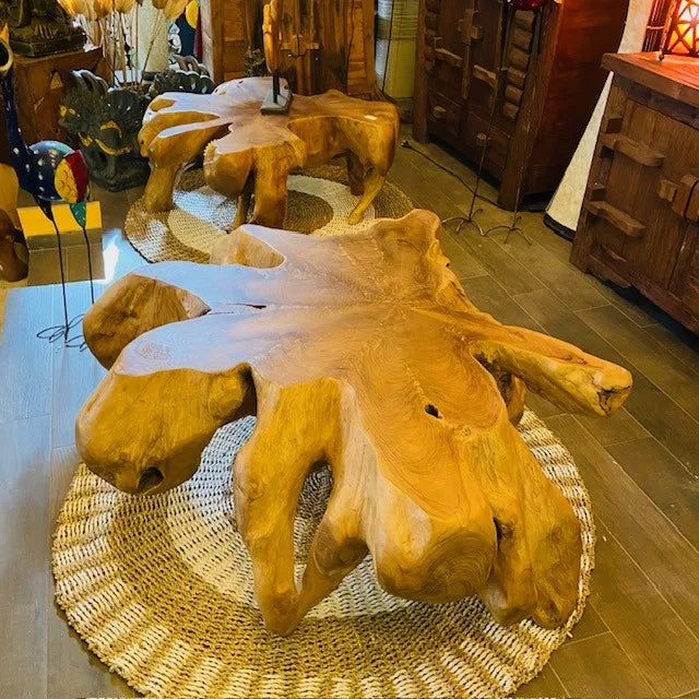 Tavolino da salotto etnico radice di teak intera