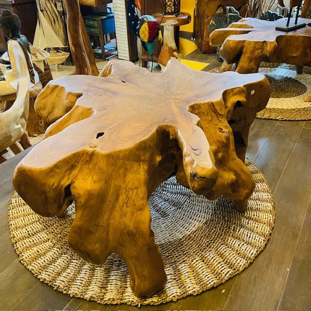 Tavolino da salotto etnico radice di teak intera