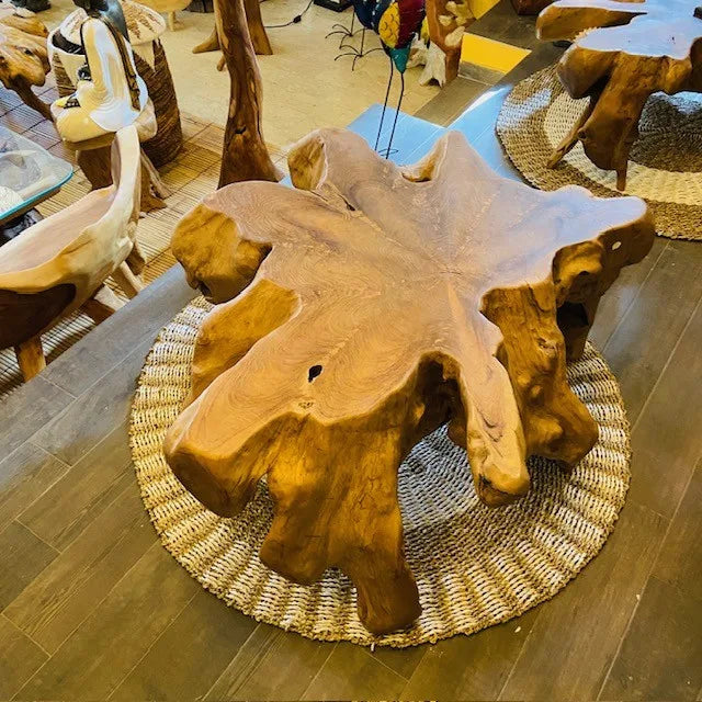 Tavolino da salotto etnico radice di teak intera