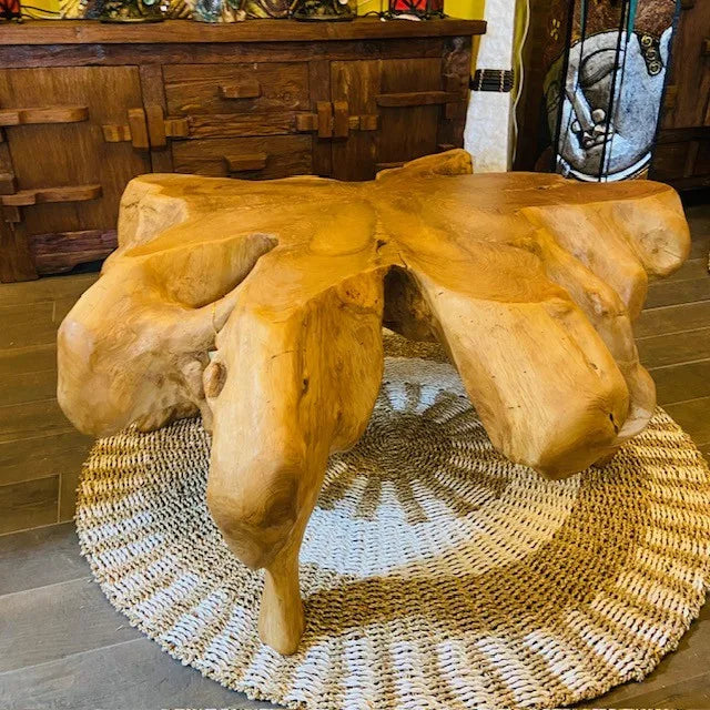 Tavolino da salotto etnico radice di teak intera