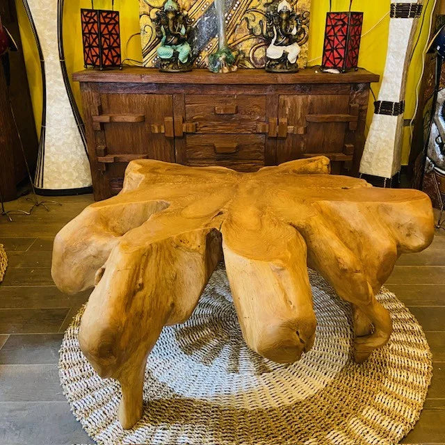 Tavolino da salotto etnico radice di teak intera