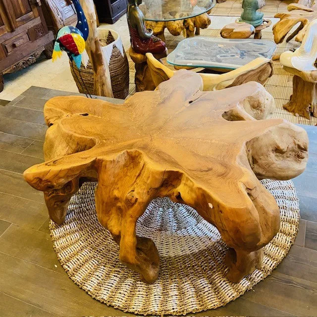 Tavolino da salotto etnico radice di teak intera