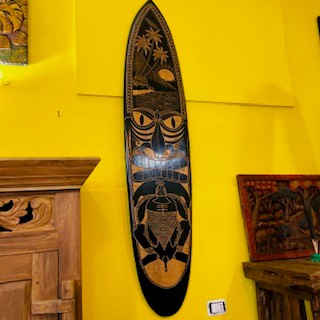 Tribal Surfboard Carved Wood Deco Ethnic
