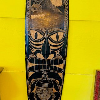 Tribal Surfboard Carved Wood Deco Ethnic