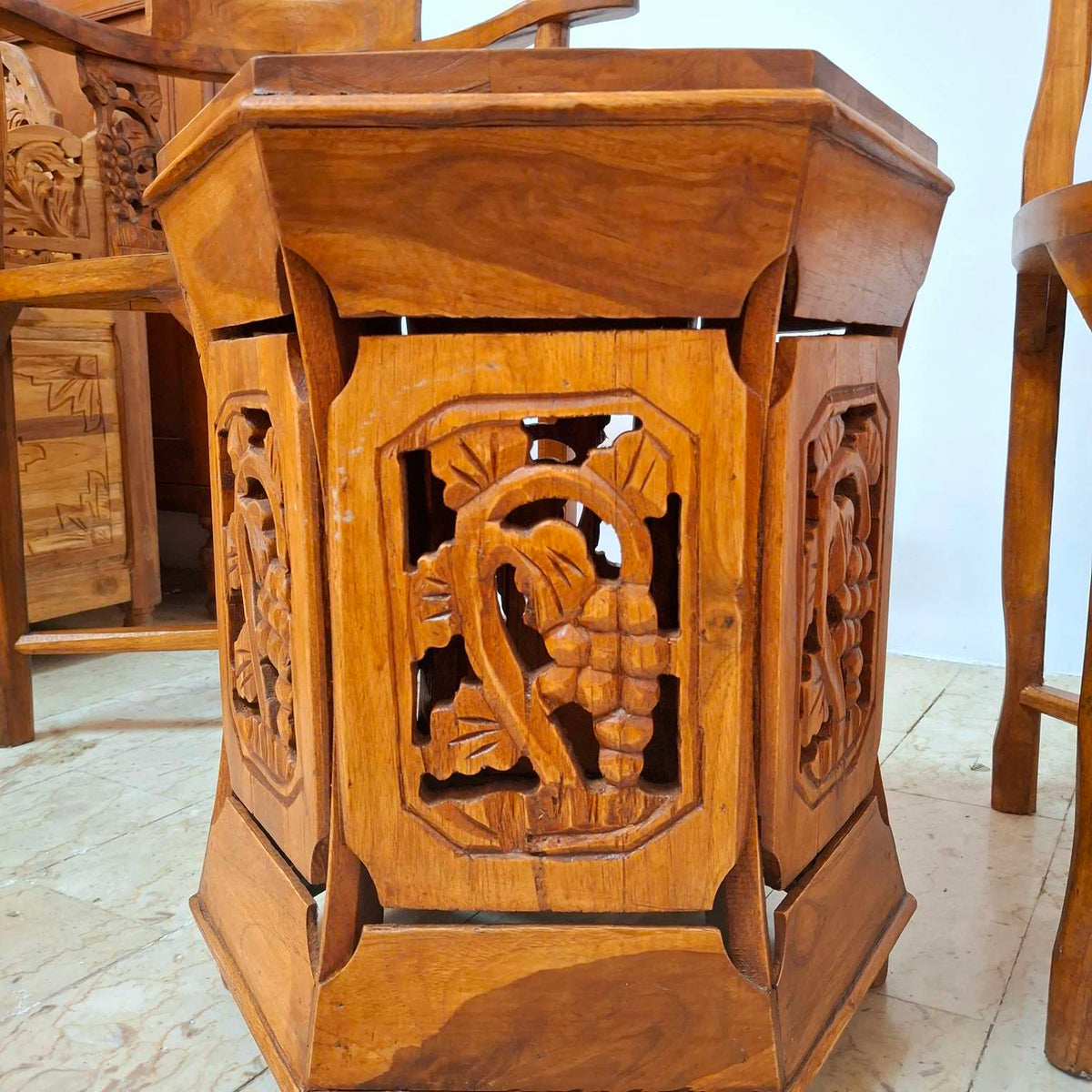 Tavolino Etnico Arte Povera Sgabello Esagonale