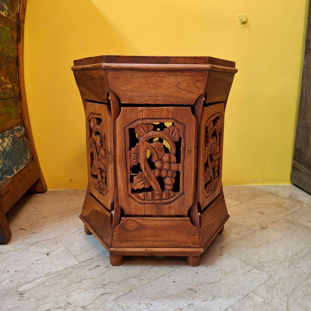Tavolino Etnico Arte Povera Sgabello Esagonale