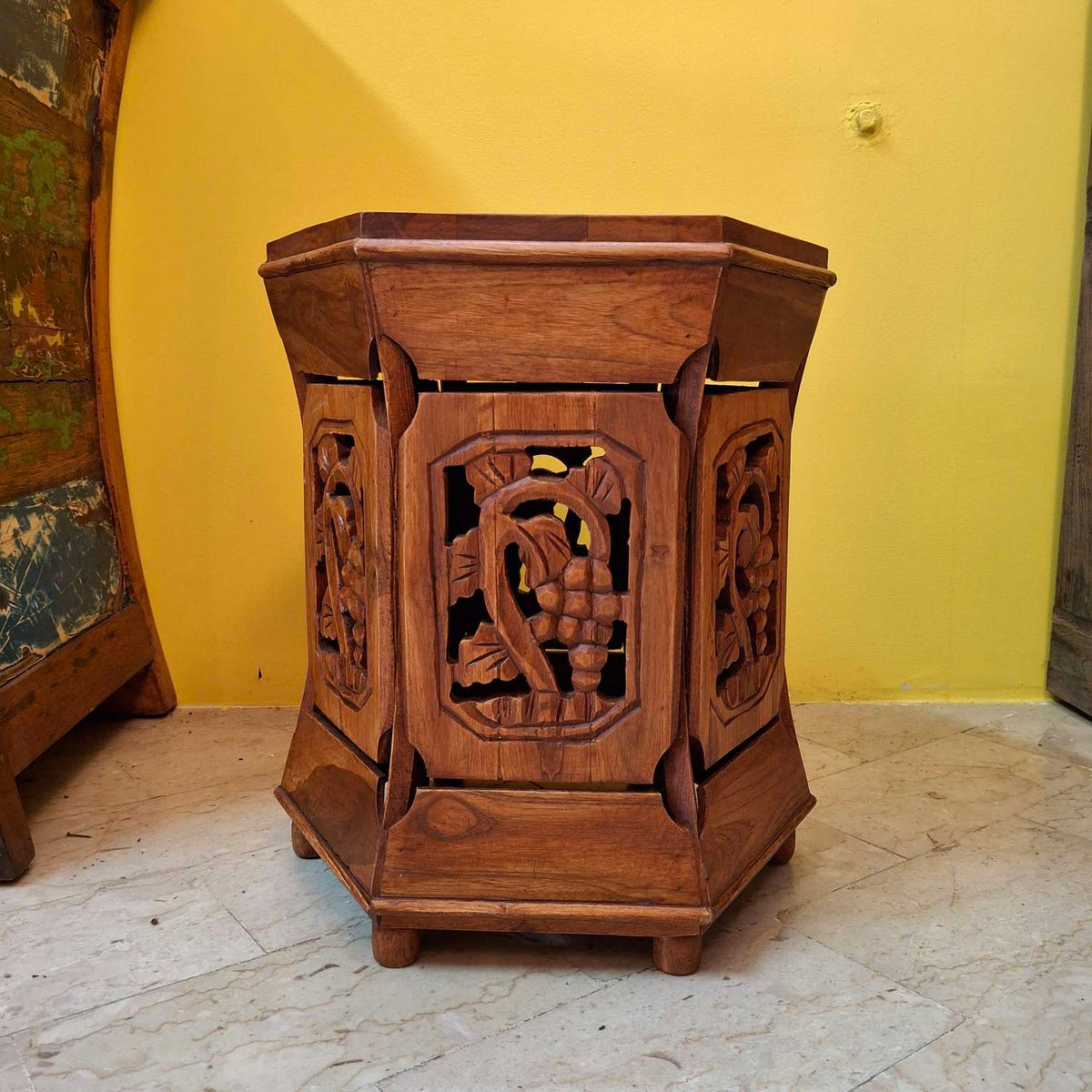 Tavolino Etnico Arte Povera Sgabello Esagonale