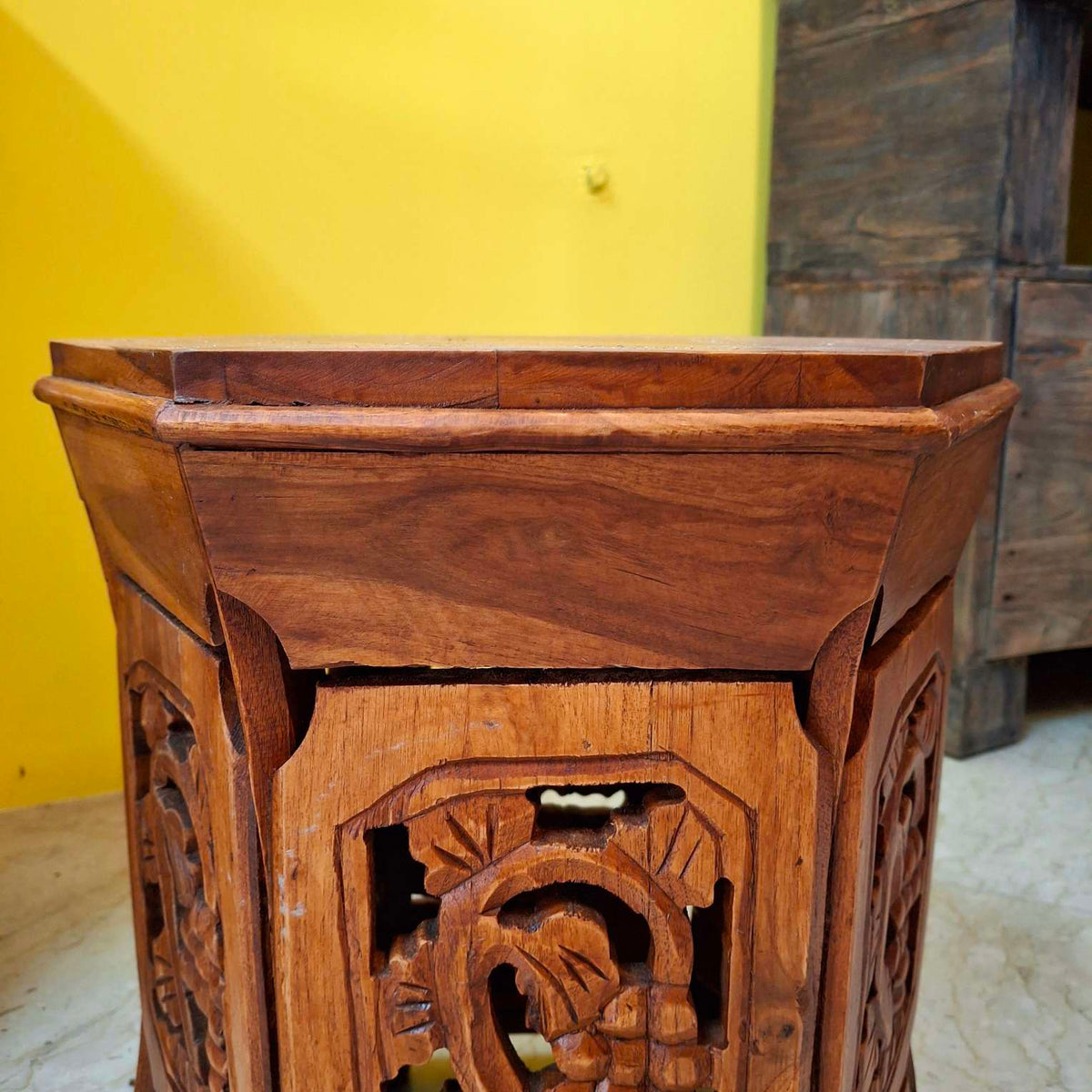 Tavolino Etnico Arte Povera Sgabello Esagonale
