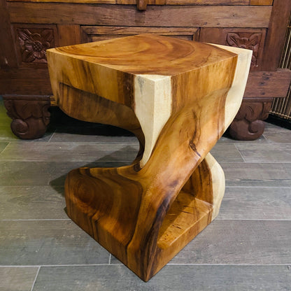 Comodino Etnico Legno Suar Massello Sgabello Spirale Tavolino Clessidra