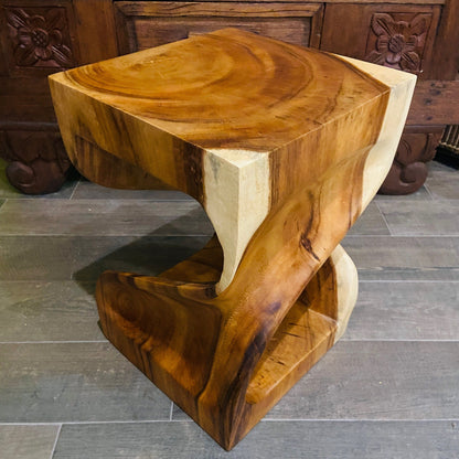 Comodino Etnico Legno Suar Massello Sgabello Spirale Tavolino Clessidra