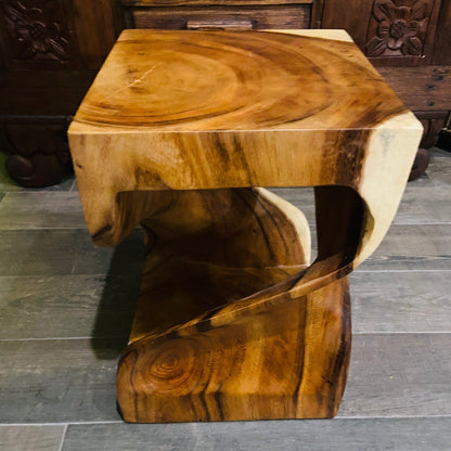 Comodino Etnico Legno Suar Massello Sgabello Spirale Tavolino Clessidra