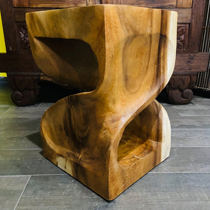 Comodino Etnico Legno Suar Massello Sgabello Spirale Tavolino Clessidra