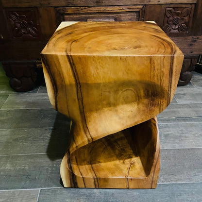 Comodino Etnico Legno Suar Massello Sgabello Spirale Tavolino Clessidra