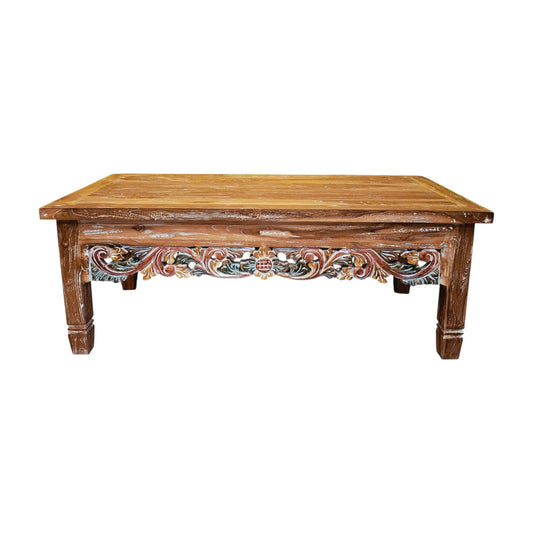 Tavolino etnico da salotto in legno teak shabby chic