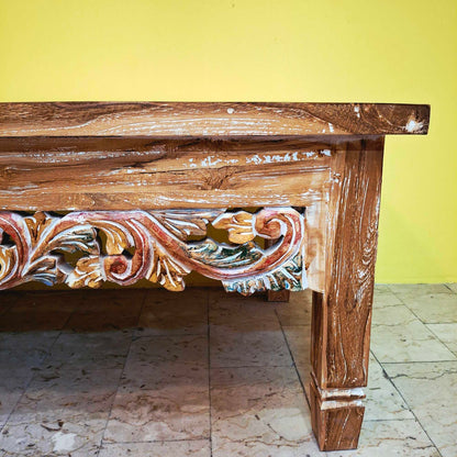 Tavolino etnico da salotto in legno teak shabby chic