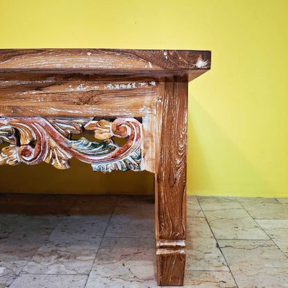 Tavolino etnico da salotto in legno teak shabby chic