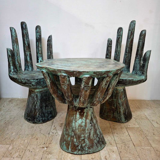 Table et chaises en forme de main, mobilier ethnique, art