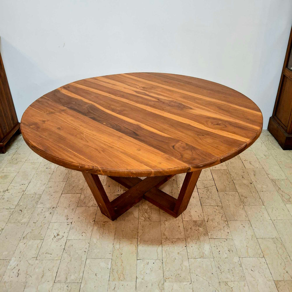 Tavolo etnico rotondo in legno teak giardino - ETNICBAY