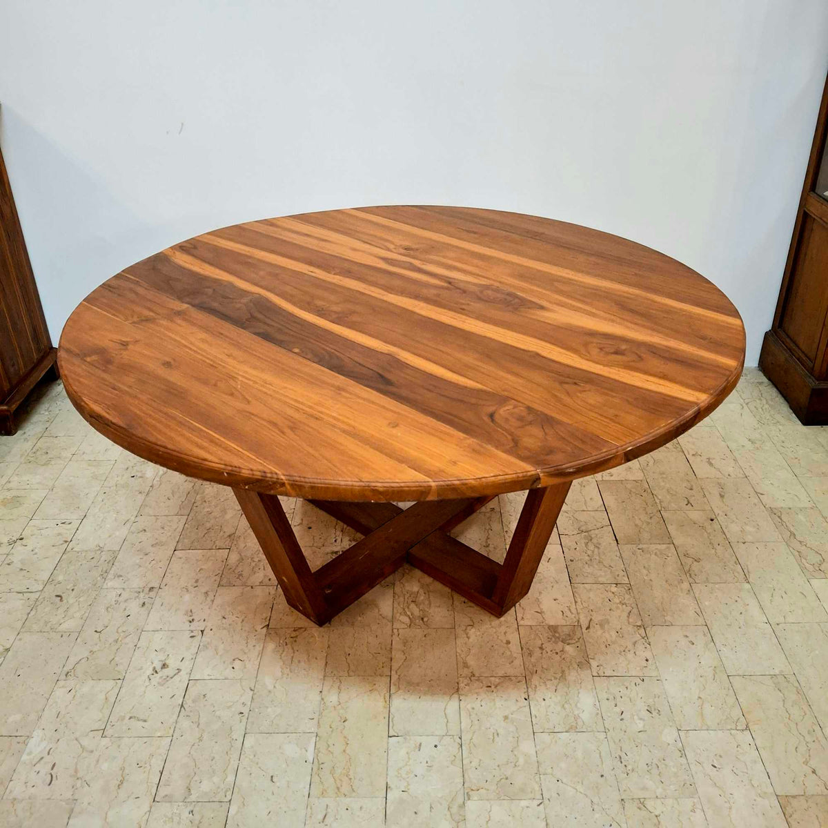 Tavolo etnico rotondo in legno teak giardino - ETNICBAY