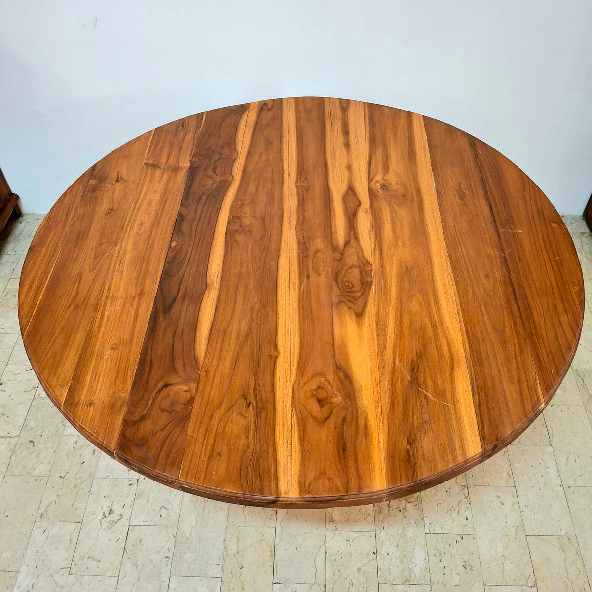 Tavolo etnico rotondo in legno teak giardino - ETNICBAY