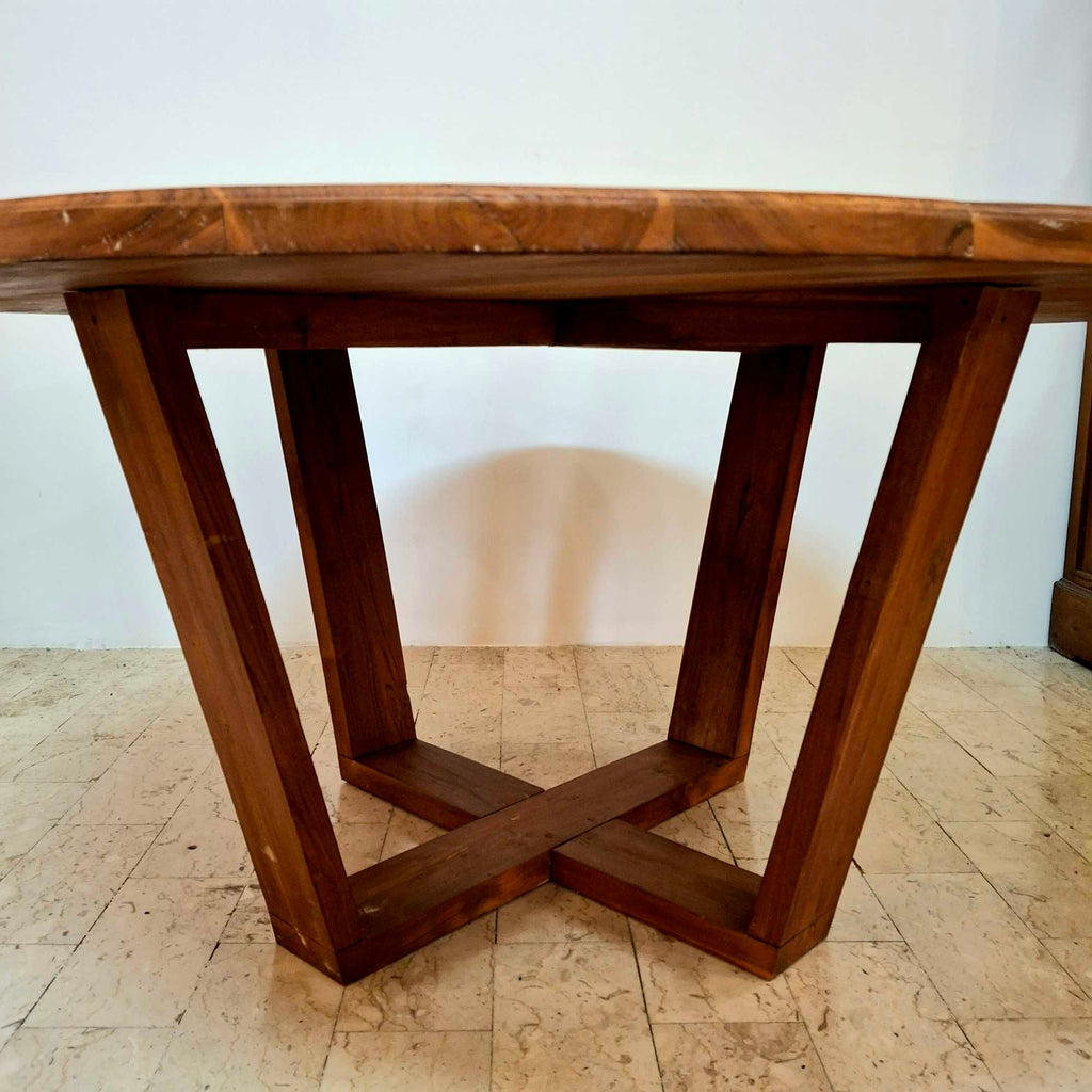 Tavolo etnico rotondo in legno teak giardino - ETNICBAY