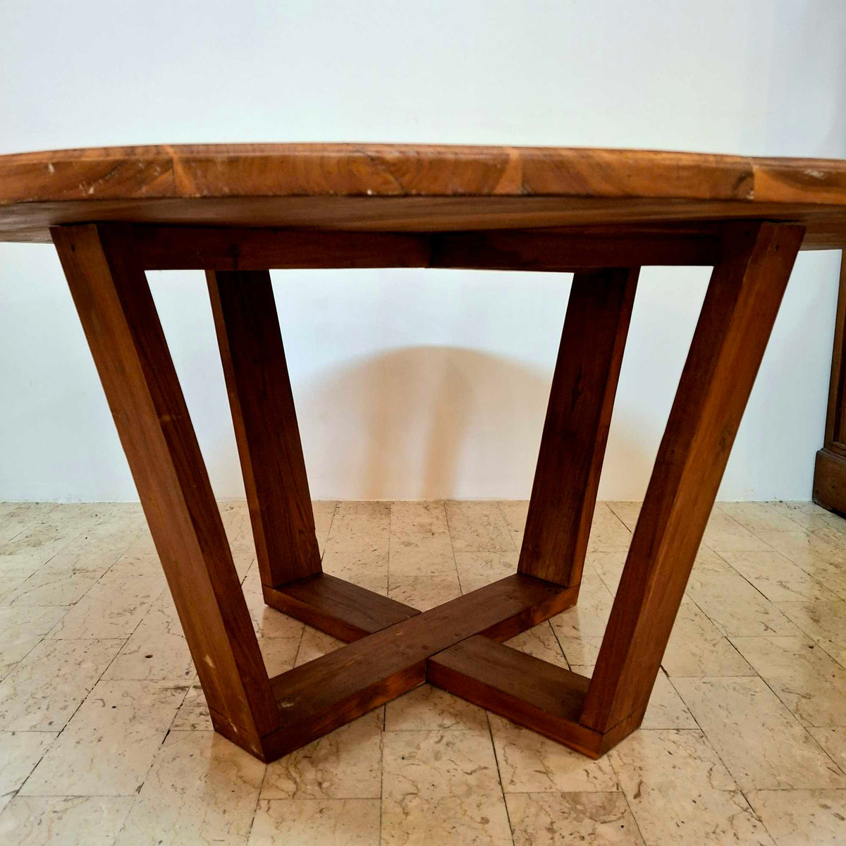 Tavolo etnico rotondo in legno teak giardino - ETNICBAY