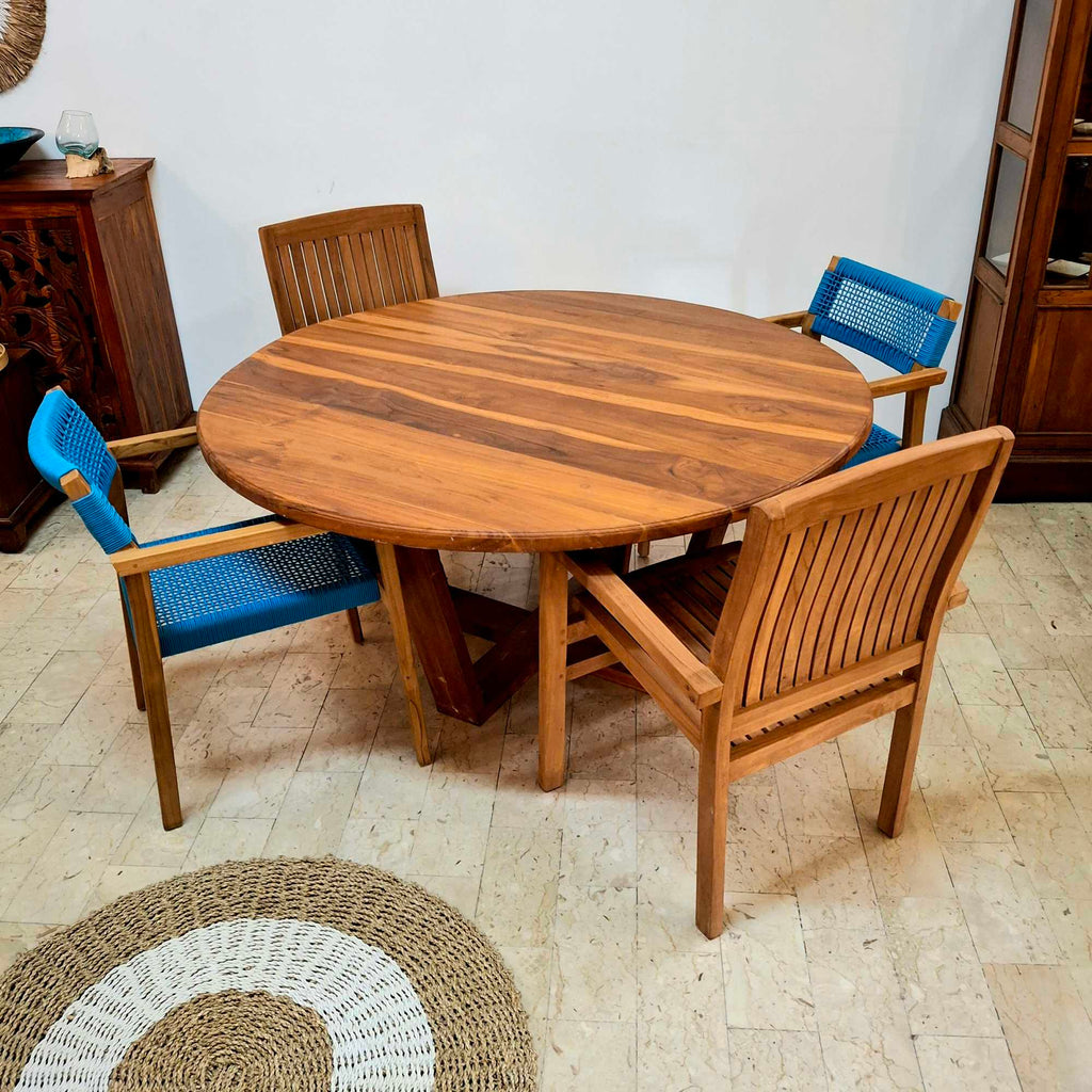 Tavolo etnico rotondo in legno teak giardino - ETNICBAY