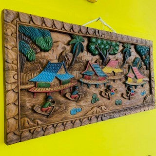 Peinture en relief ethnique de style exotique de paysage oriental