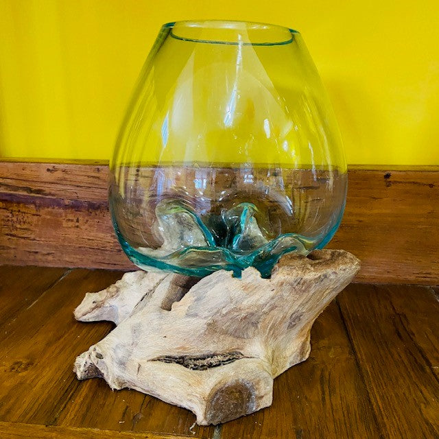 Vaso etnico vetro fuso e radice ampolla acquario - ETNICBAY