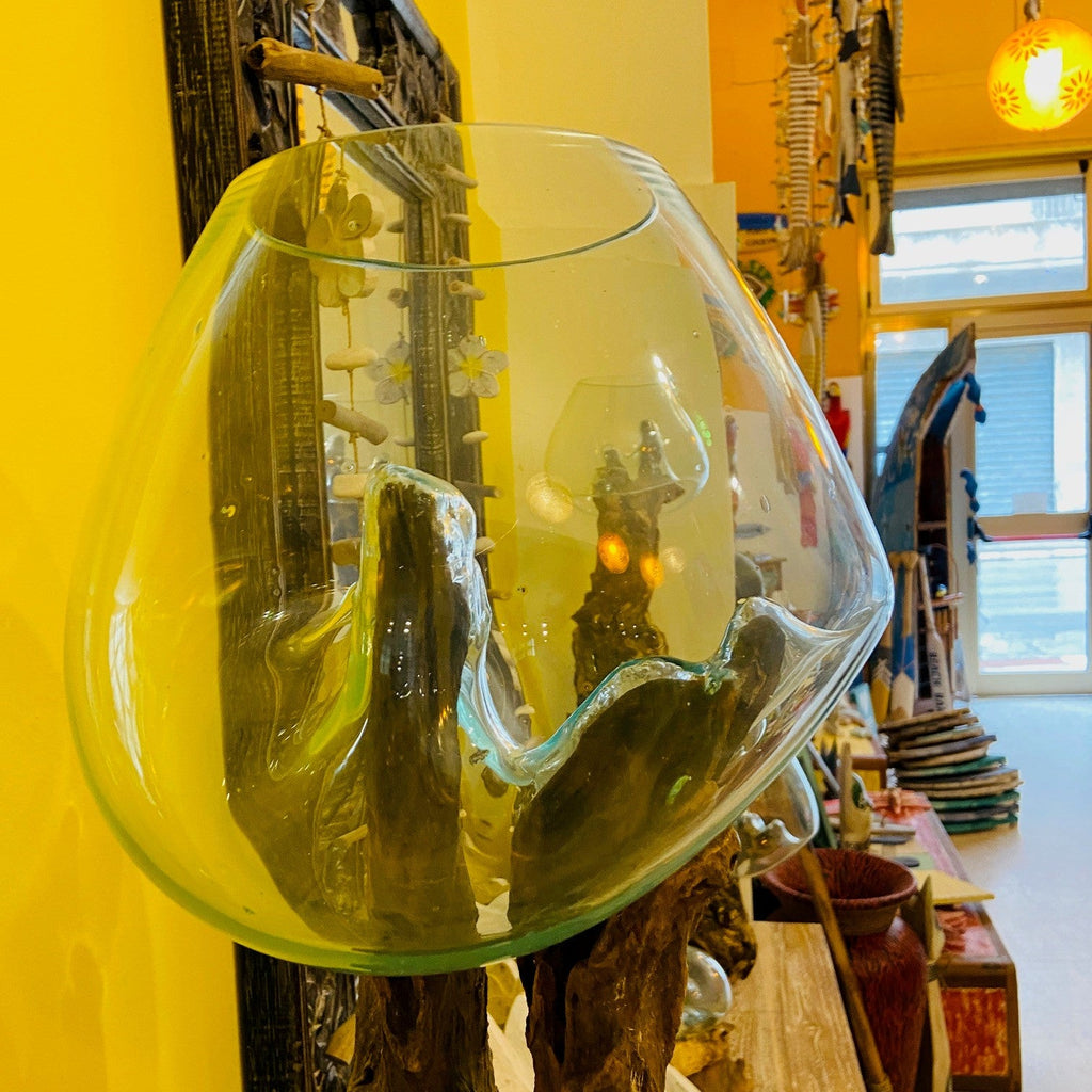 Vaso in Vetro Soffiato su Radice di Mangrovia - ETNICBAY