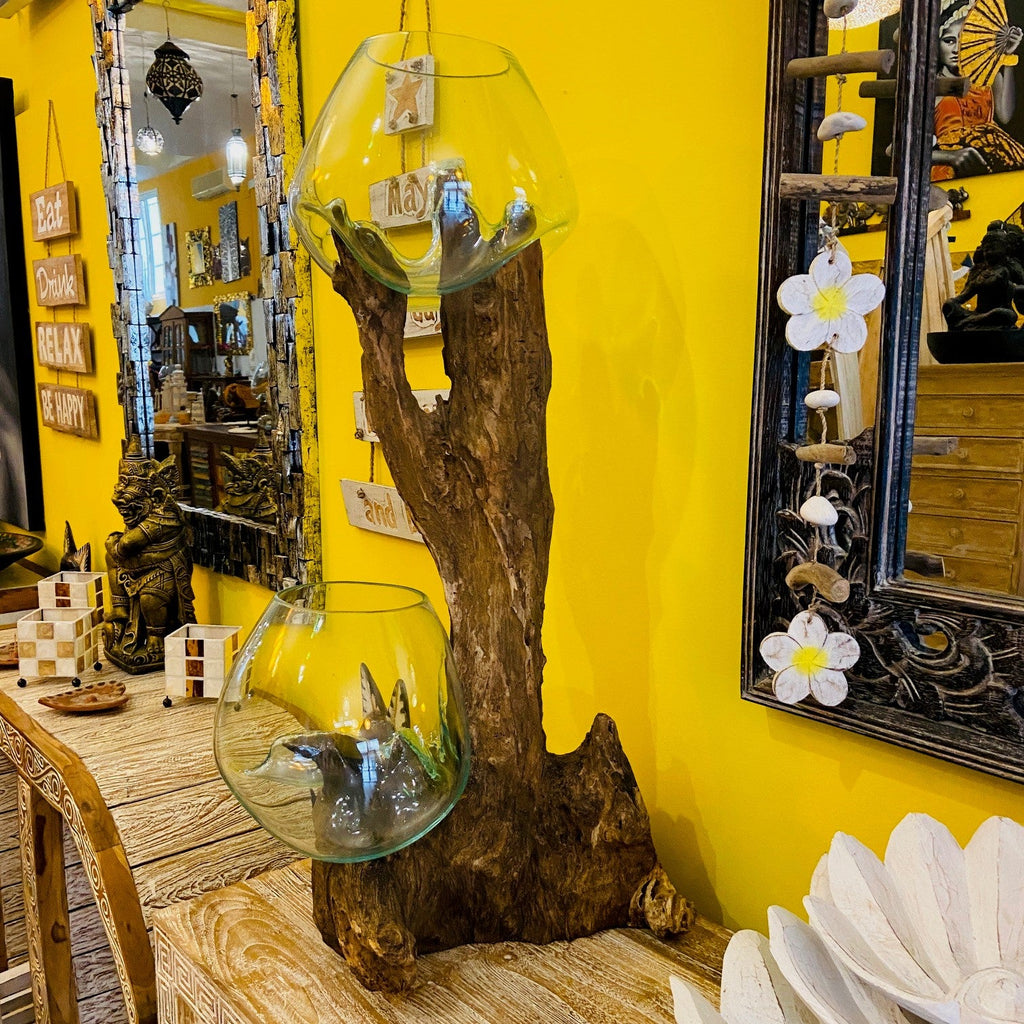 Vaso in Vetro Soffiato su Radice di Mangrovia - ETNICBAY