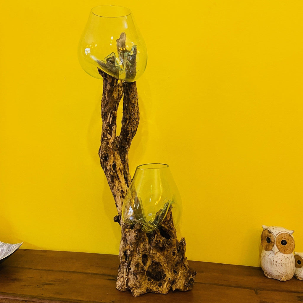 Vaso etnico vetro soffiato su radice acquario - ETNICBAY